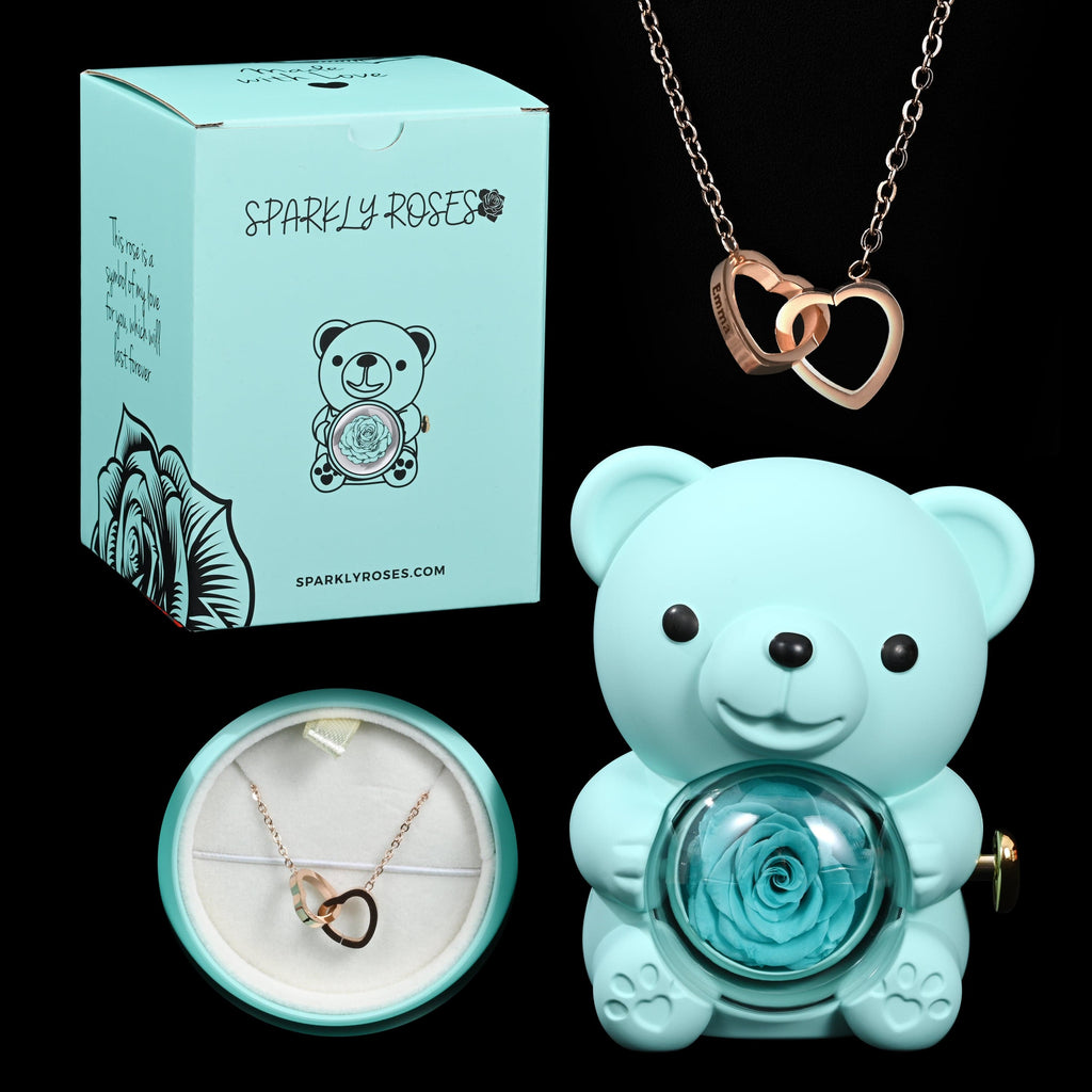 Eternal Rose Bear W/ Engraved Necklace