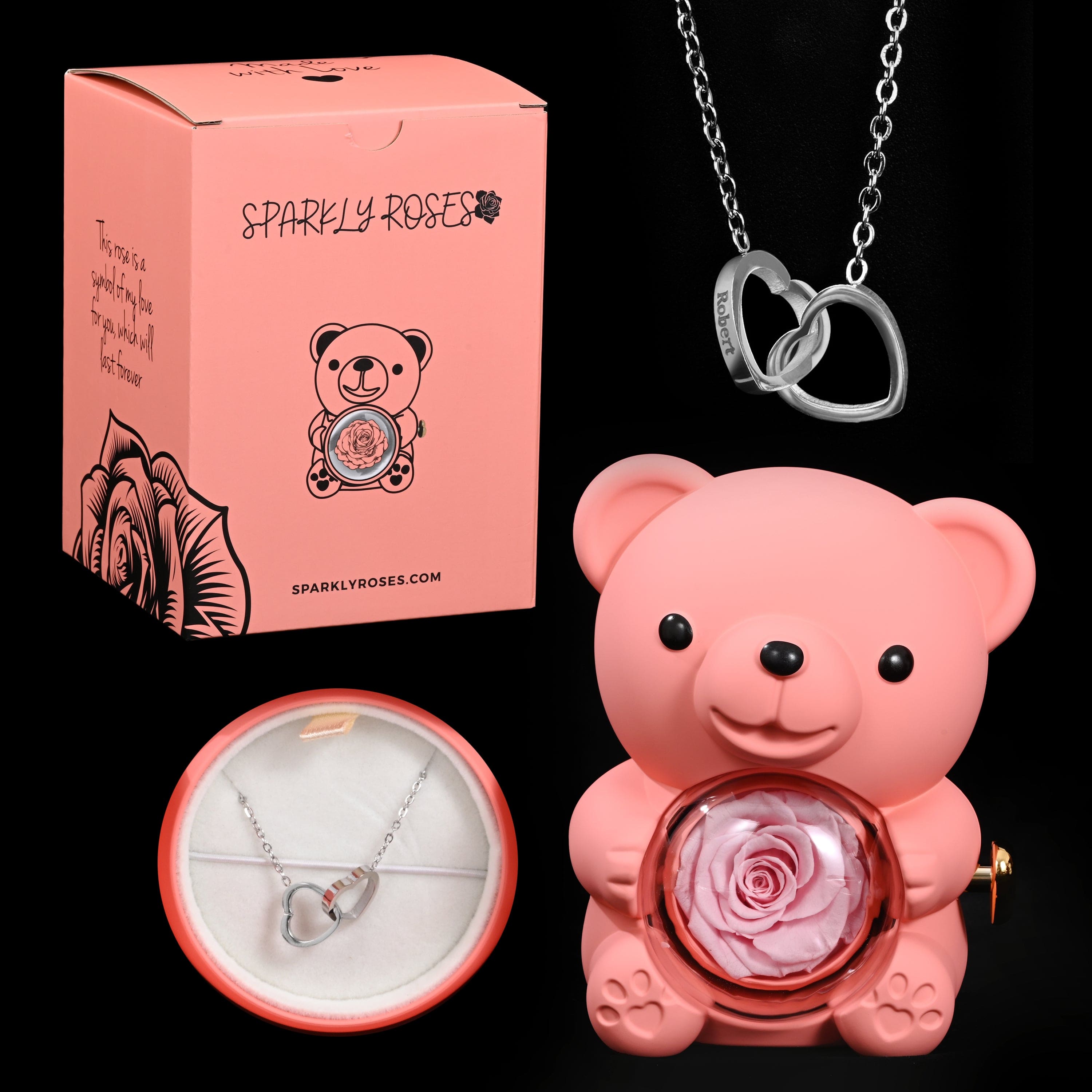 Eternal Rose Bear W/ Engraved Necklace