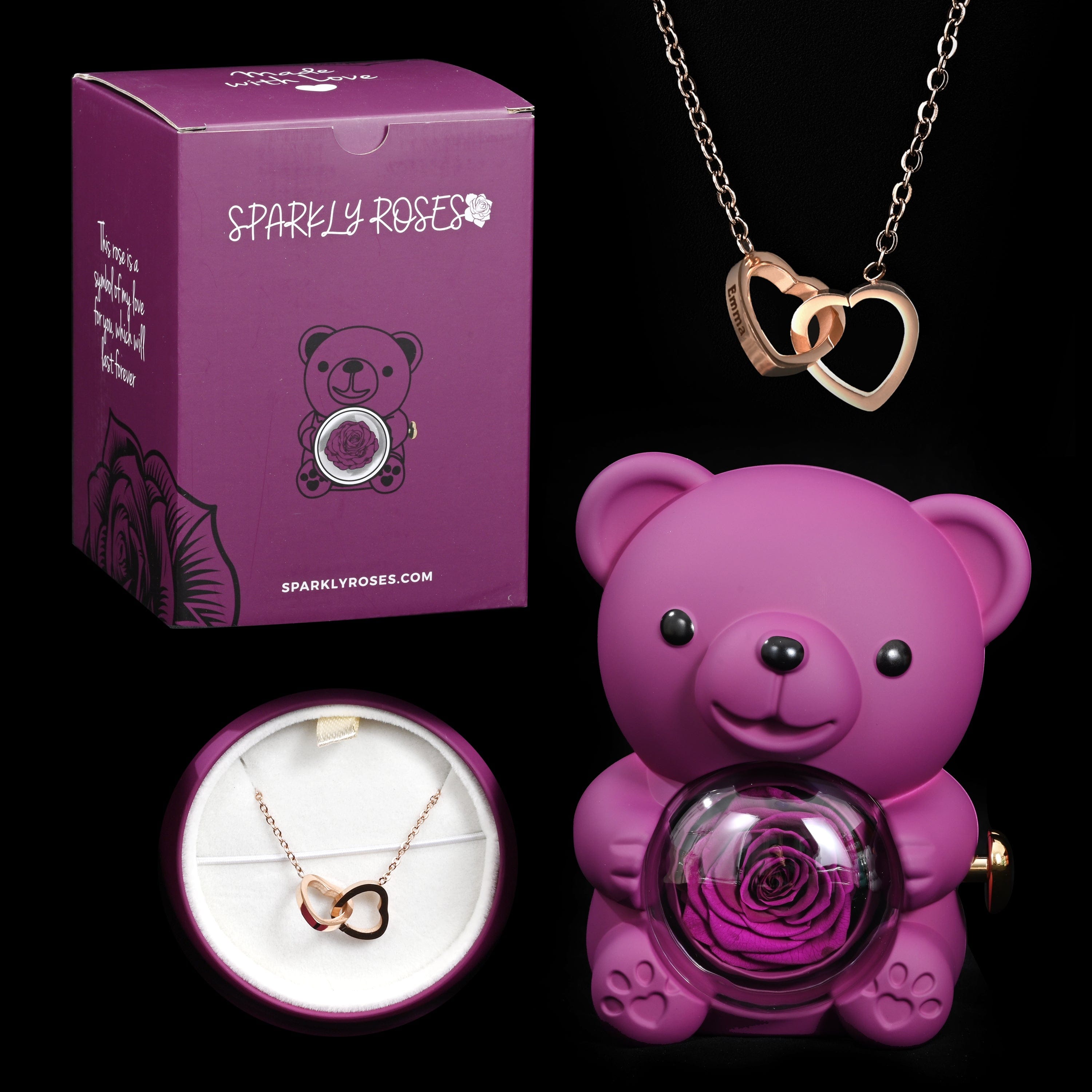 Eternal Rose Bear W/ Engraved Necklace