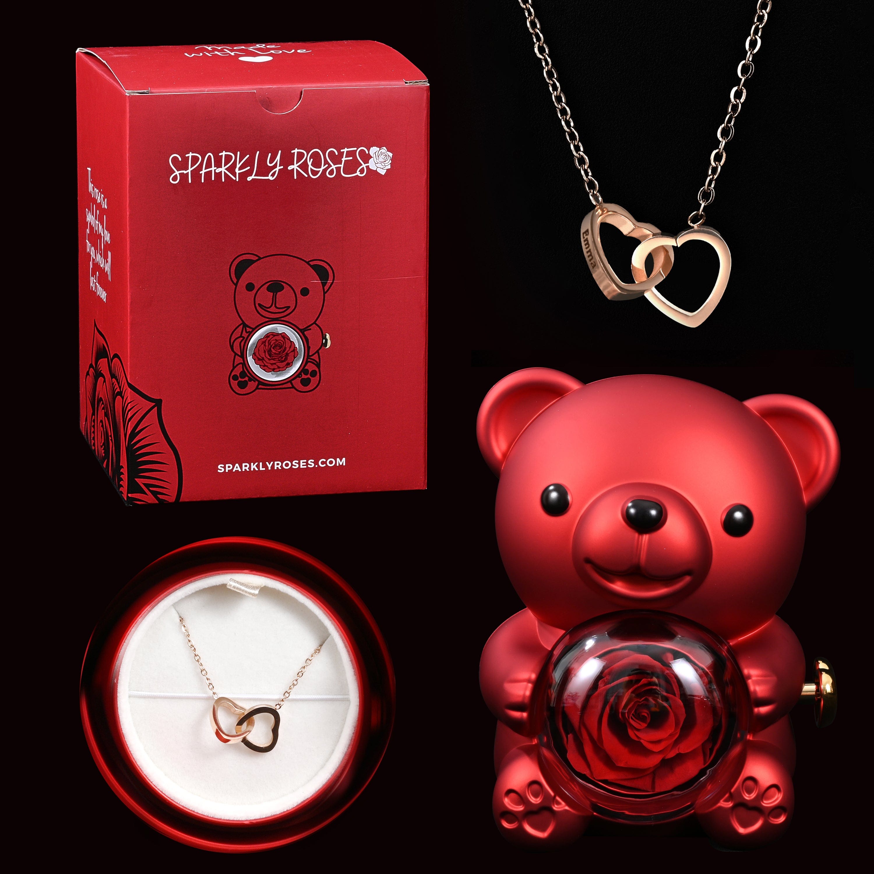 Eternal Rose Bear W/ Engraved Necklace