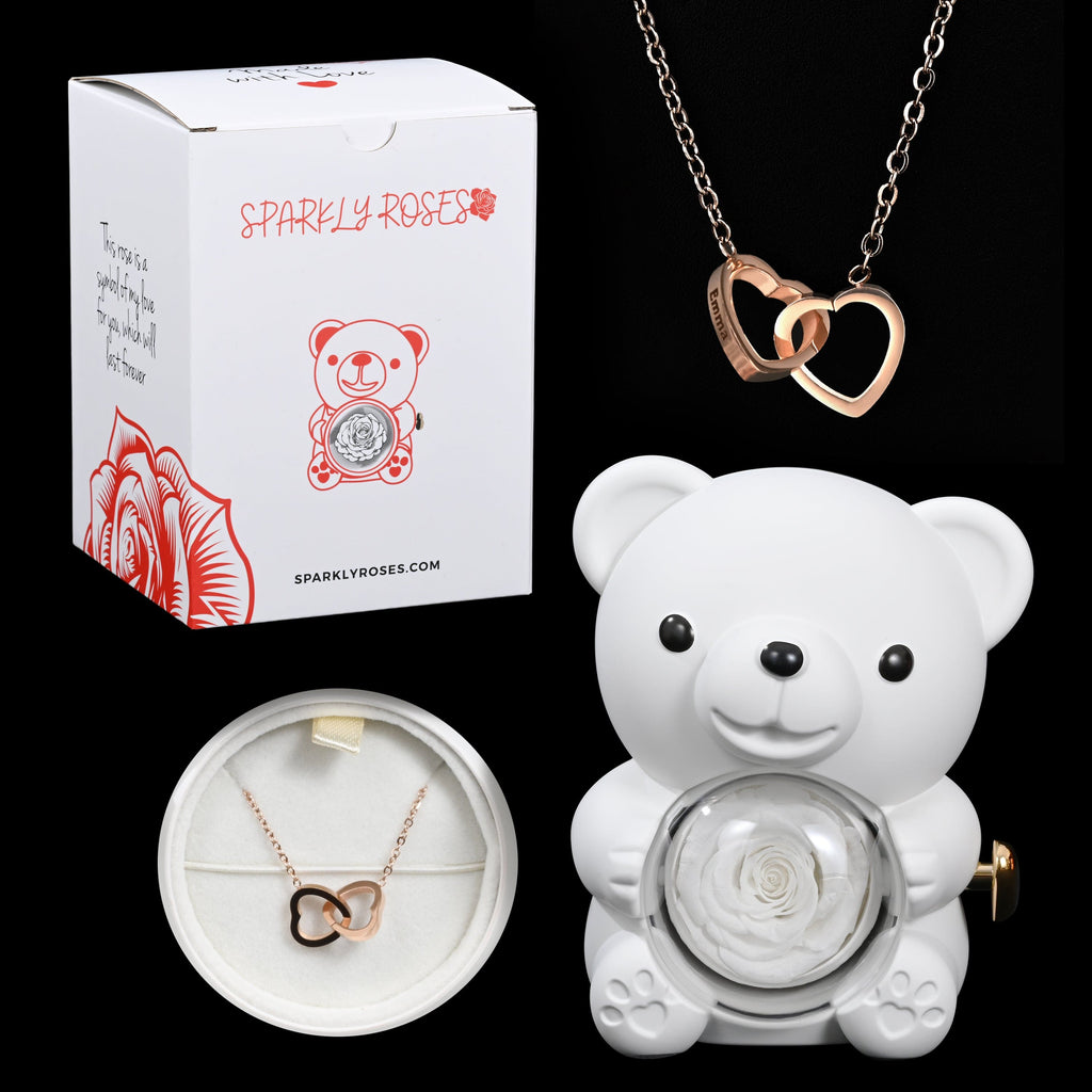 Eternal Rose Bear W/ Engraved Necklace