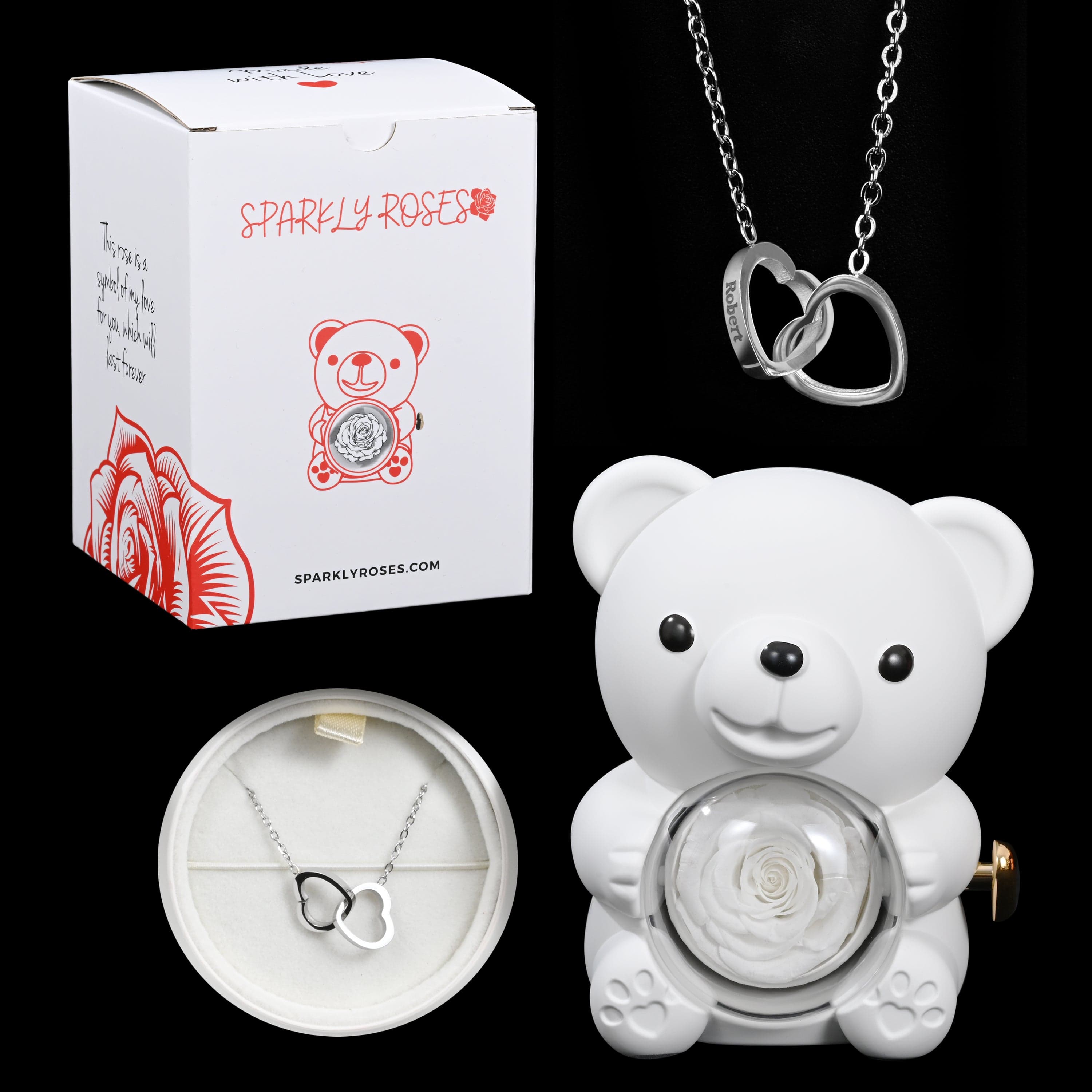 Eternal Rose Bear W/ Engraved Necklace